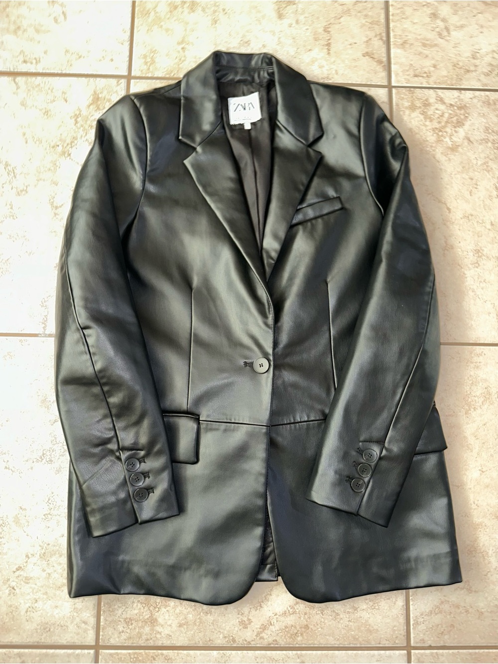 Zara Black Faux Leather Blazer Jacket XS